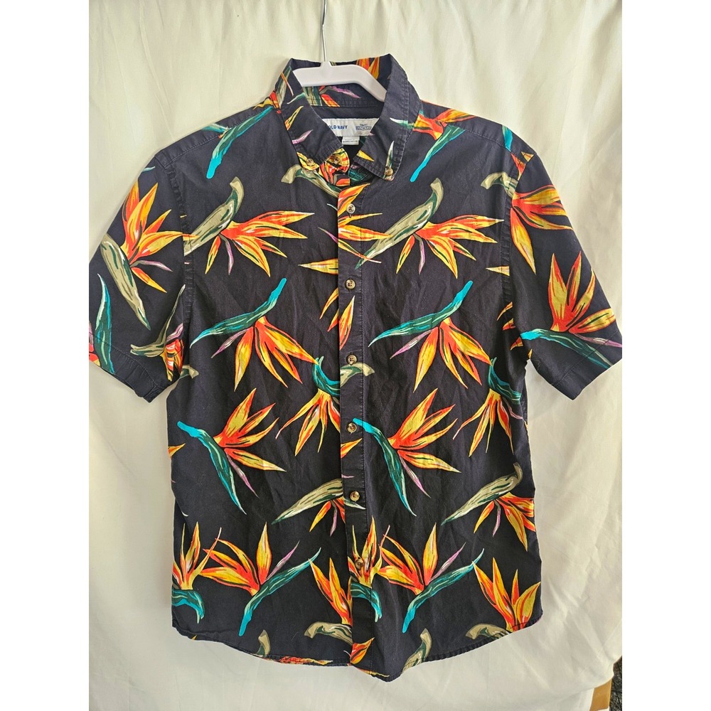 Old Navy Built-In Flex Slim Fit Stretch Birds of Paradise Floral Shirt M